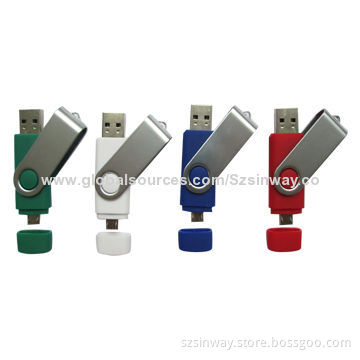 Promotional Metal Swivel OTG Flash Drive for iPad and Smartphones, 2-32GB